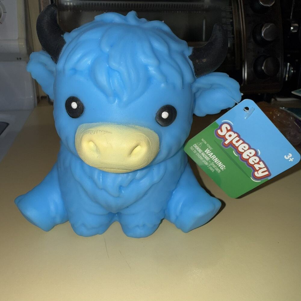 Squeeezy NEW DROP Highland Cow Squishy in Blue Rare Viral New with Tags